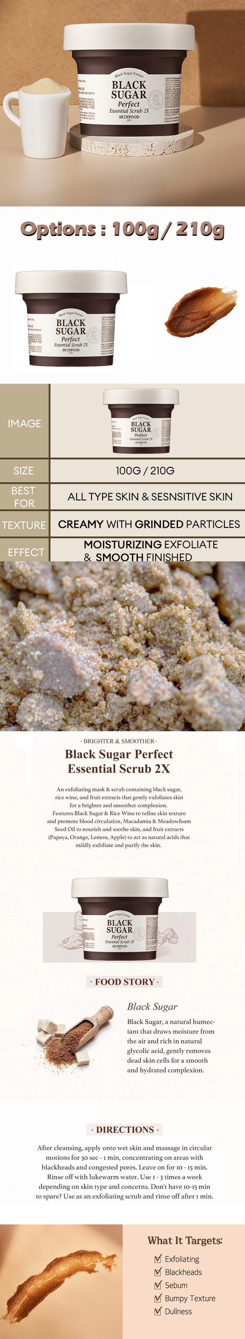 [SKINFOOD] Black Sugar Perfect Essential Scrub 2X (100g) / (210g)